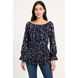 Boho Chic Navy Ikat Peplum Blouse INC International Concepts Size XL
